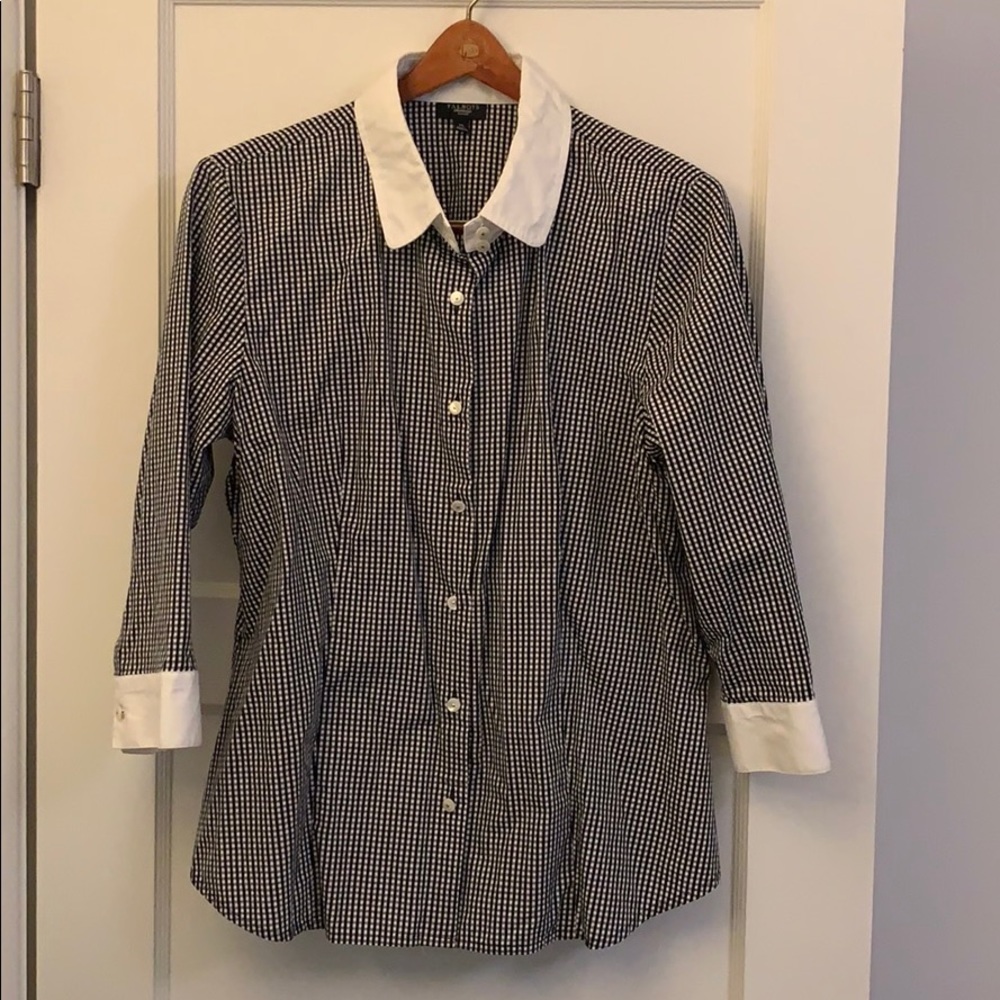 Black and white checkered collared blouse